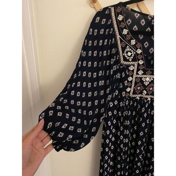 Angie Dress Women's Small Mini Bohemian Tunic Embroidery 3/4 Sleeves - Picture 5 of 6